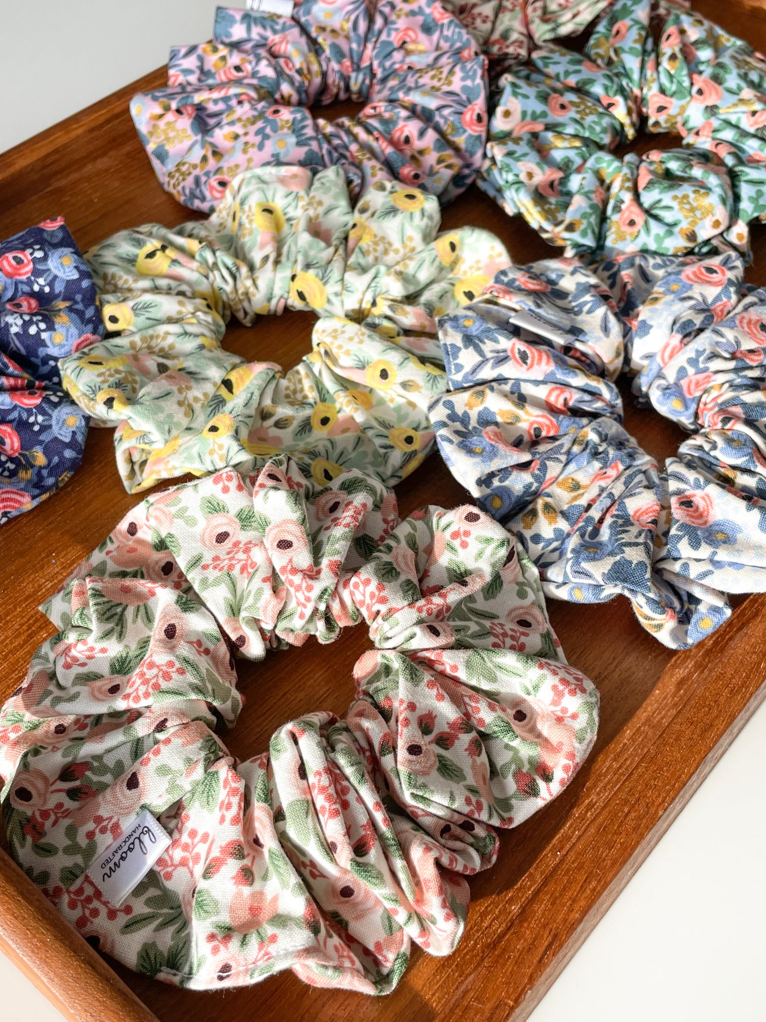Scrunchies featuring Rifle Paper & Co. Fabrics